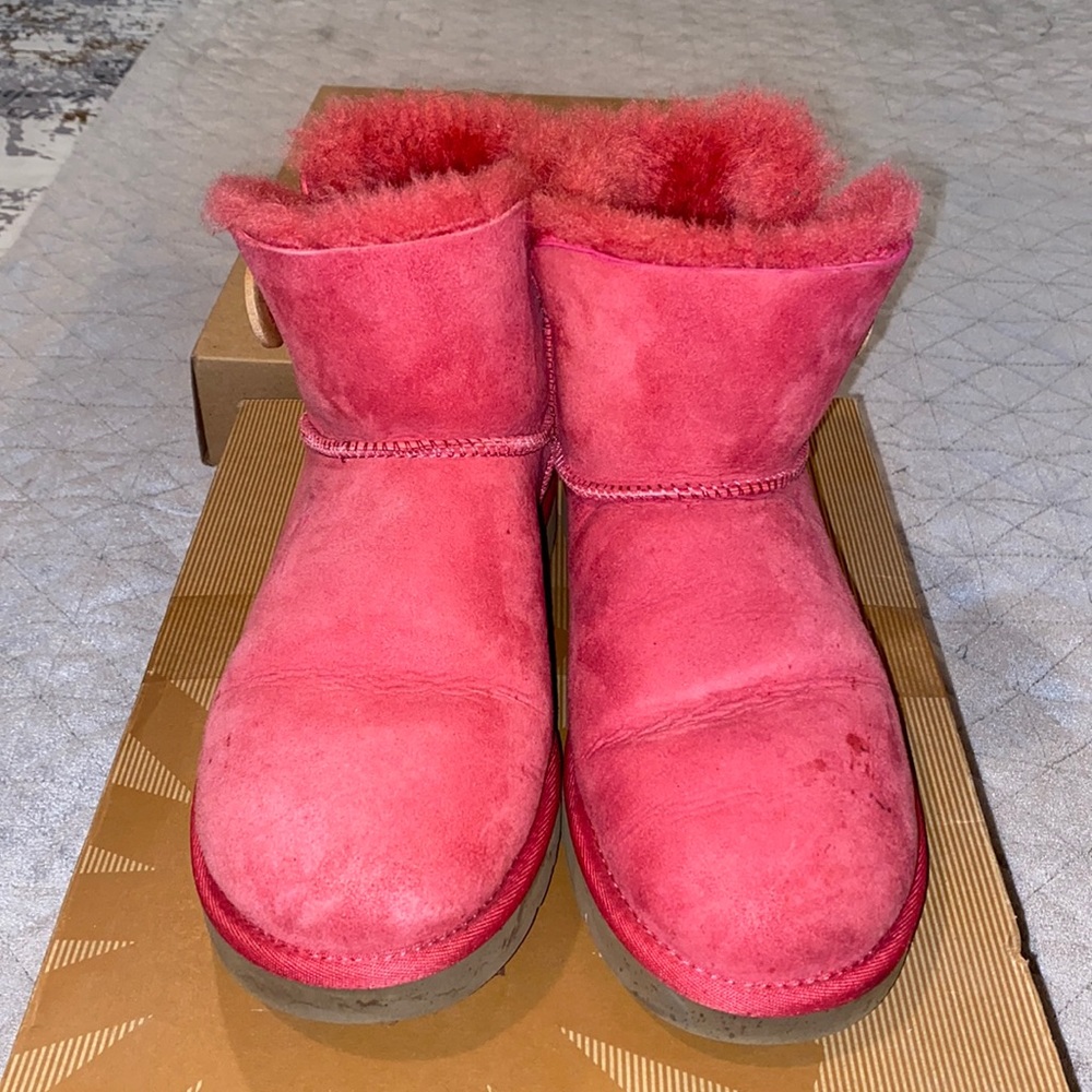 UGG Pink Suede Short Shearling Booties